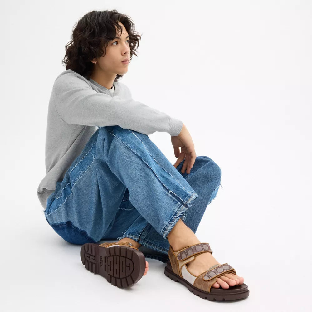 Double Strap Sandal In Signature - Multi
