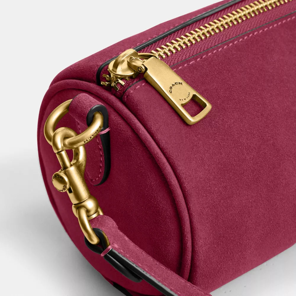 Barrel Bag - Suede/Brass/Dark Fuchsia