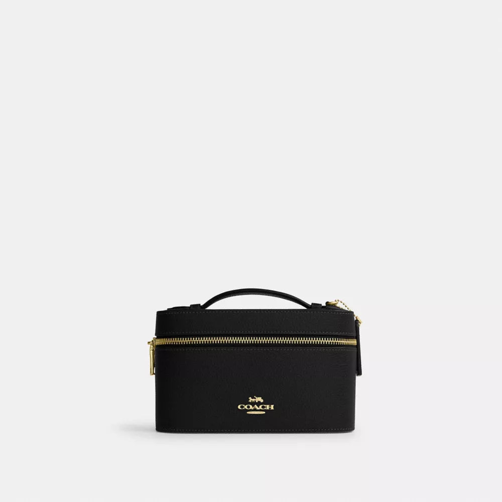 Cosmetic Case - Pebbled Leather/Gold/Black