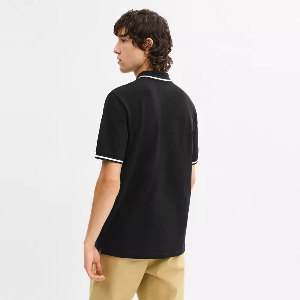 Signature Trim Polo In Organic Cotton - Black