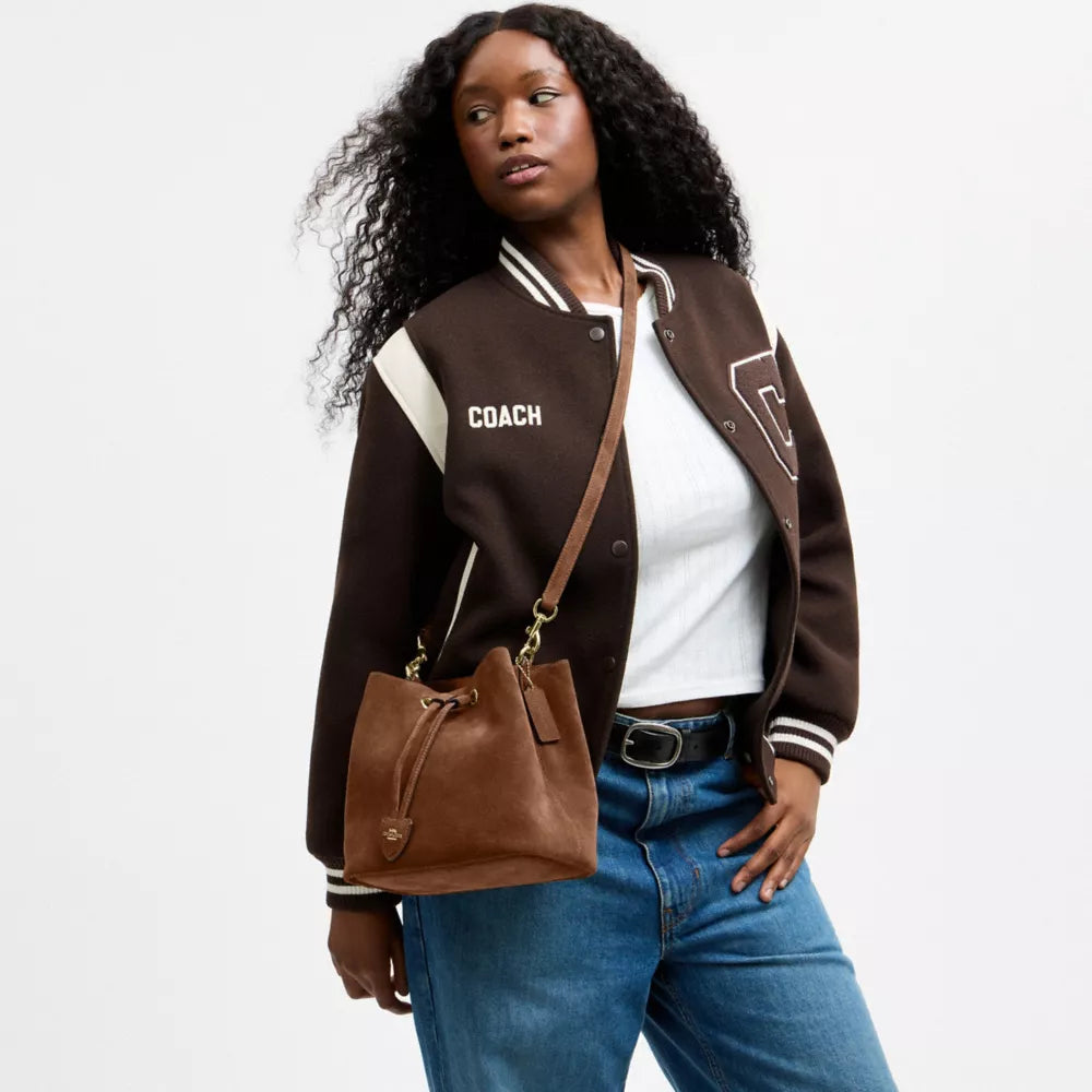 Rowan Bucket Bag - Suede/Gold/Warm Brown