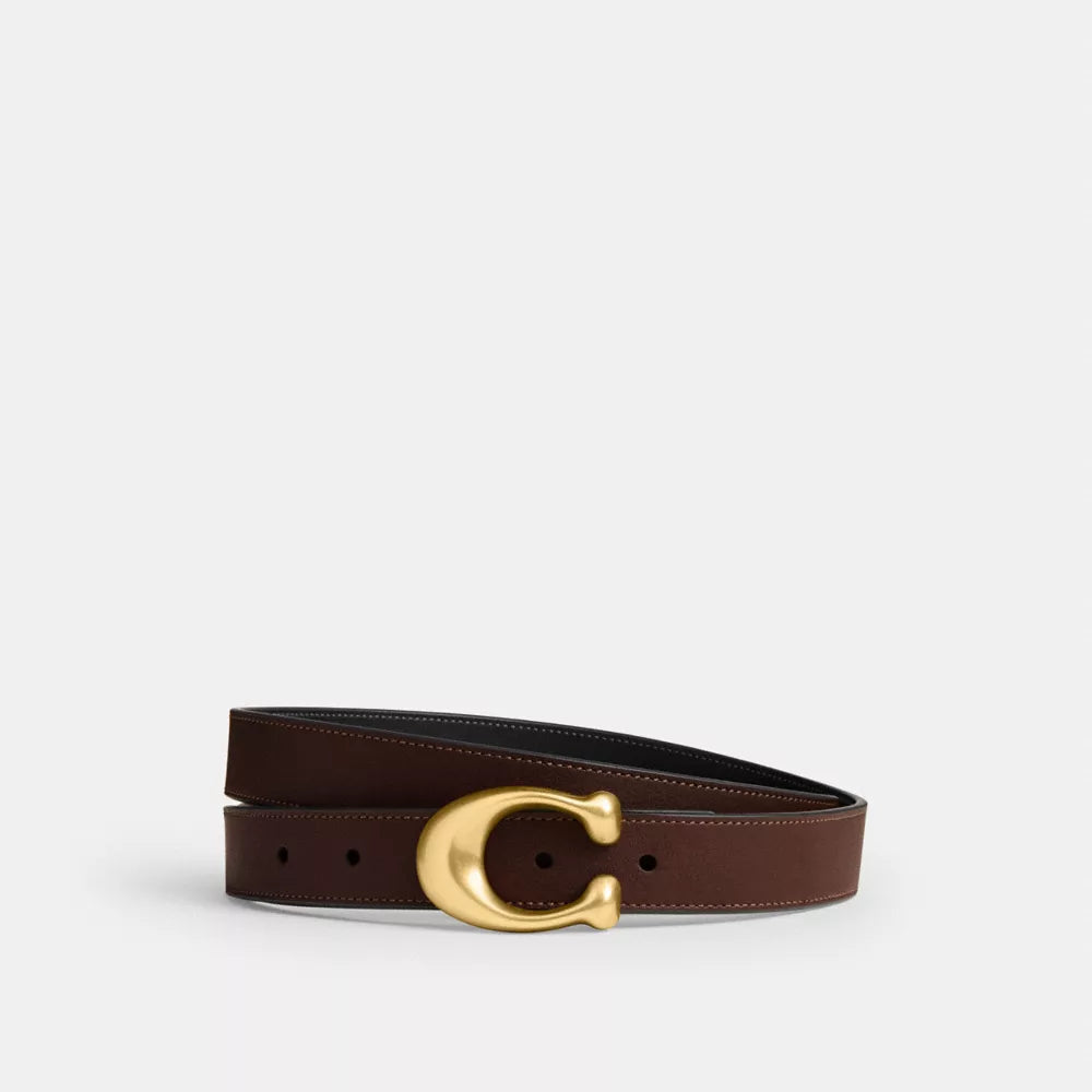 Sculpted C Buckle Reversible Belt, 25 Mm - Brass/Maple Black