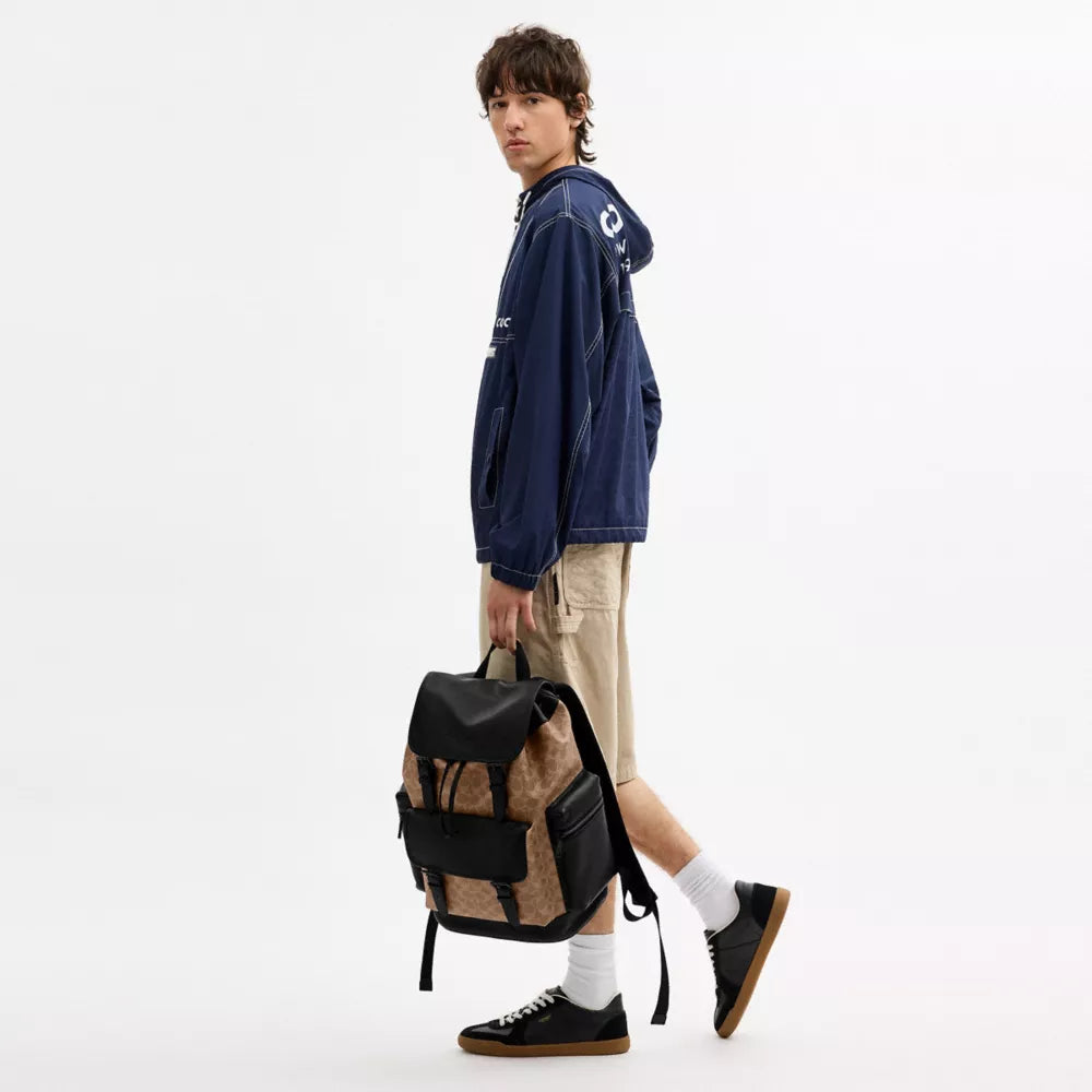 Sprint Backpack In Signature Canvas - Signature Canvas/Matte Black/Tan Black