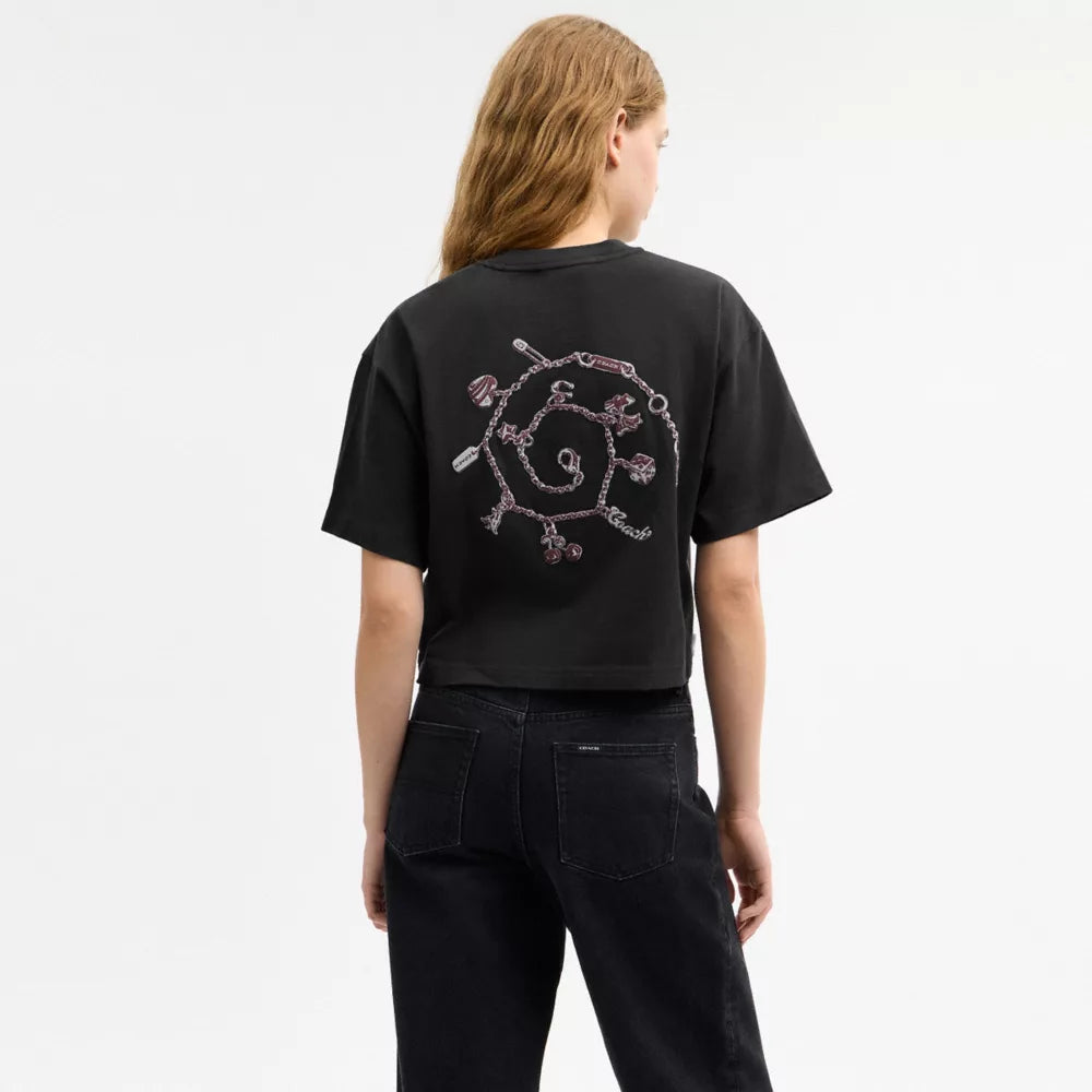 Charms Cropped T-Shirt In Organic Cotton - Washed Black