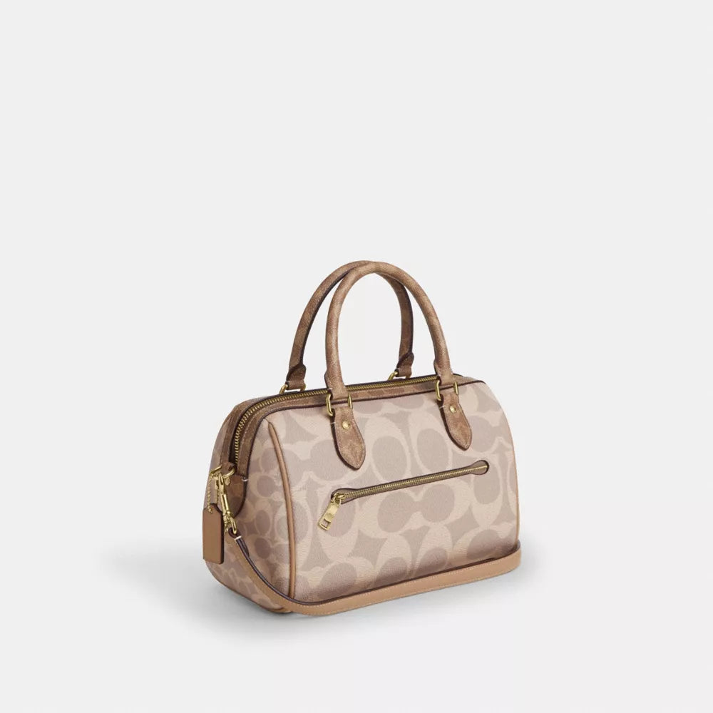 Rowan Satchel Bag In Blocked Signature Canvas - Signature Canvas/Gold/Sand/Tan
