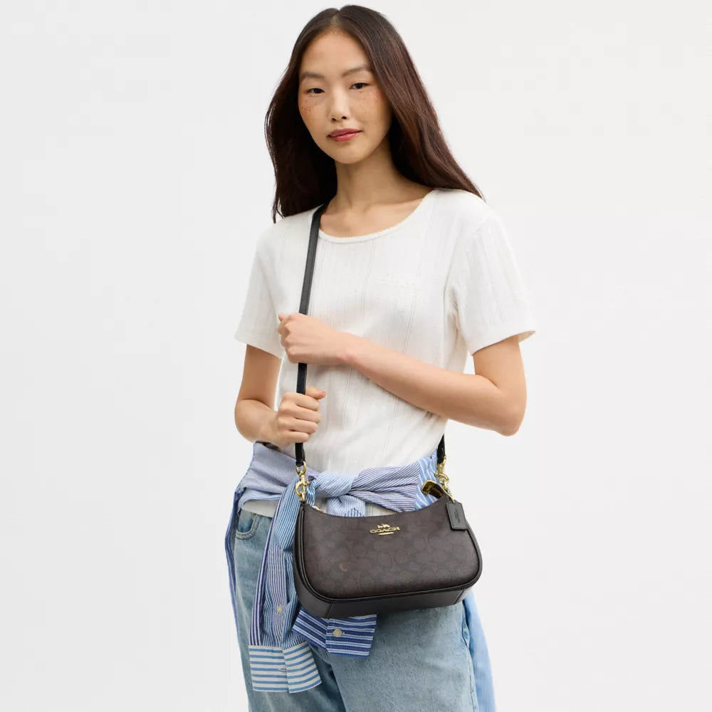 Teri Shoulder Bag In Signature Canvas - Gold/Walnut/Black