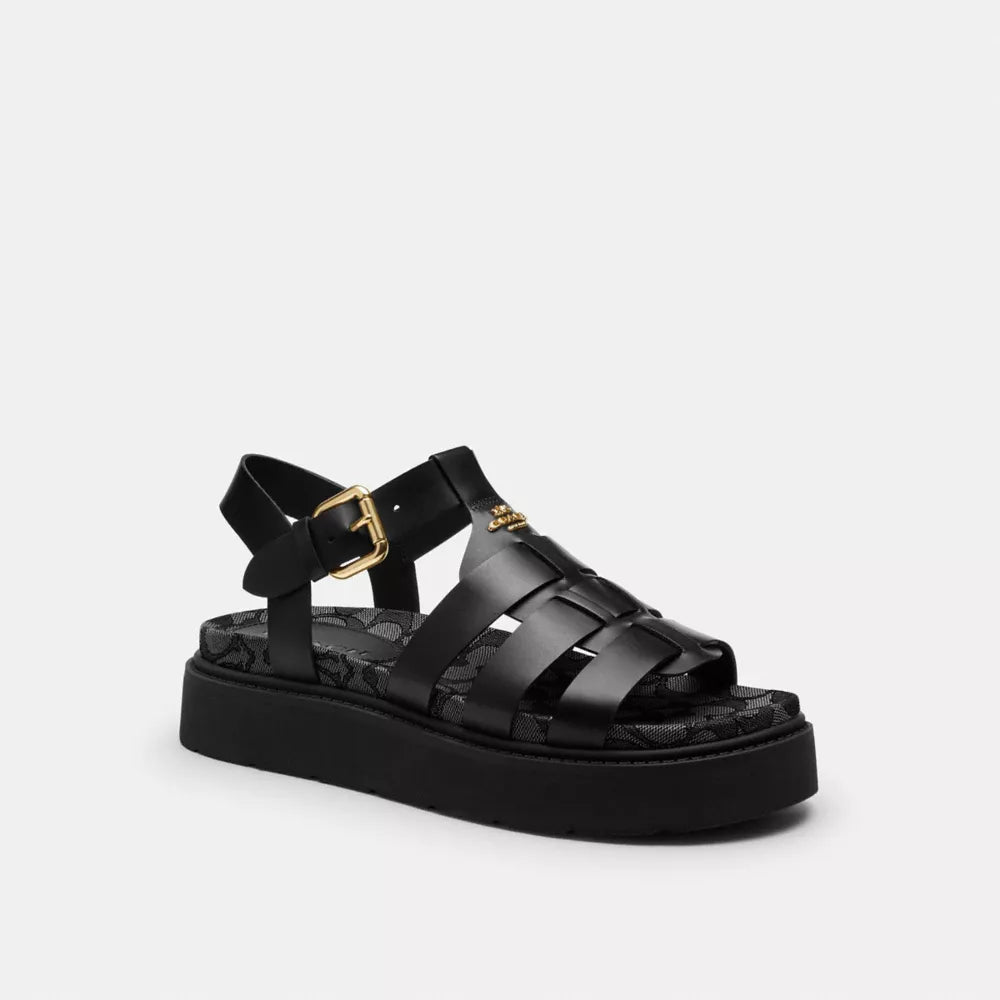 Lucy Lug Sole Sandal In Signature Jacquard - Signature Jacquard/Black/Smoke