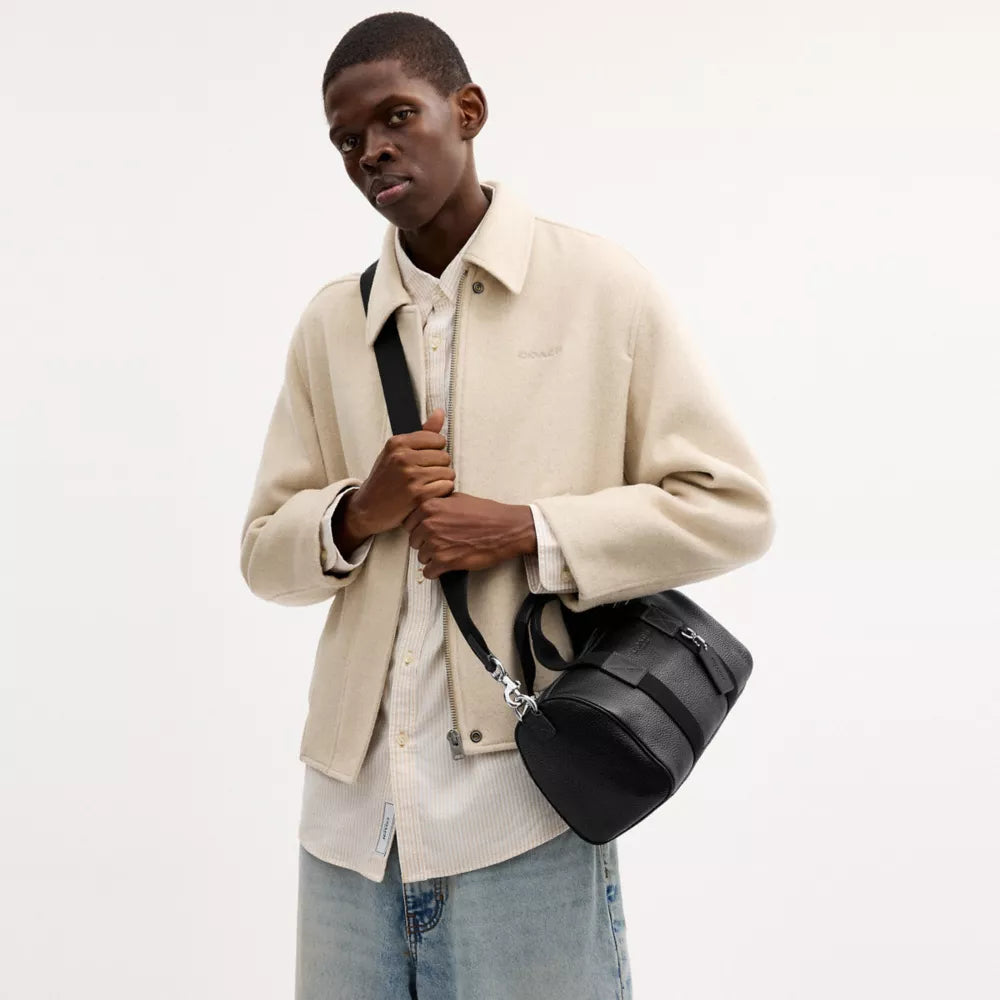 Explorer Duffle Bag 28 - Pebbled Leather/Silver/Black
