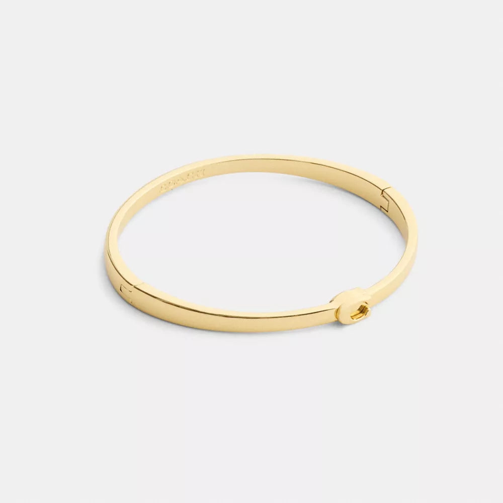 Thin Signature Hinged Bangle - Gold