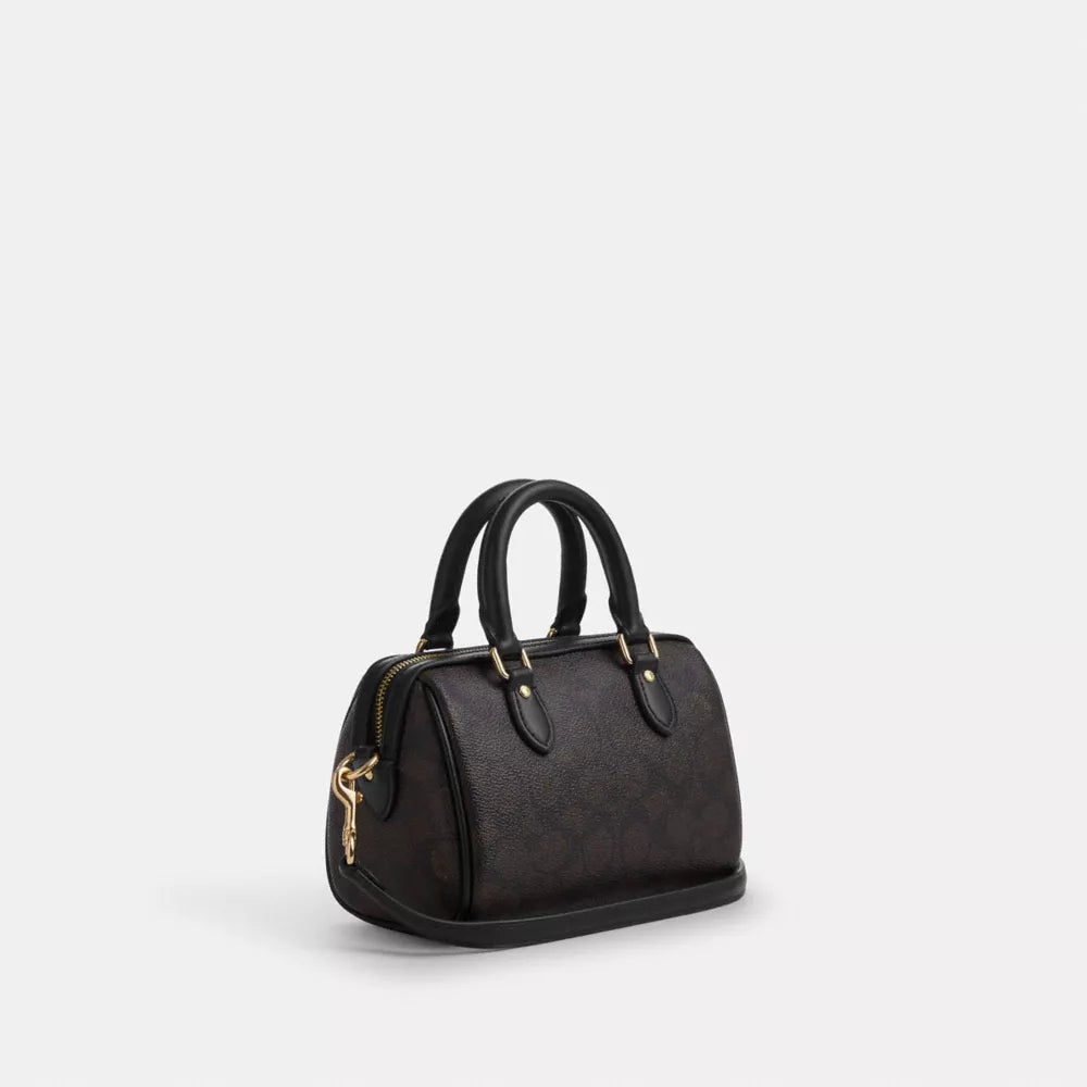 Mini Rowan Crossbody Bag In Signature Canvas - Signature Canvas/Gold/Walnut/Black