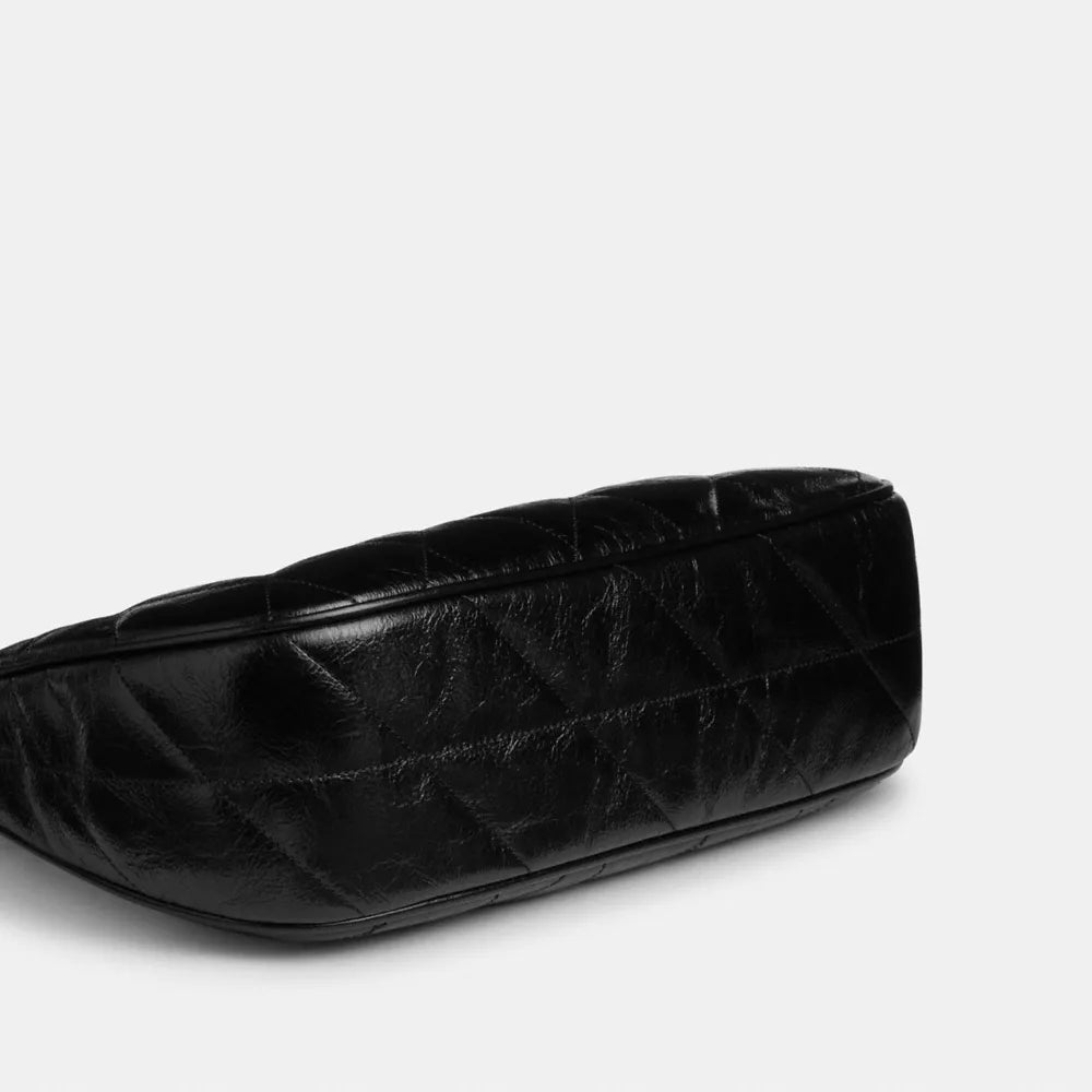 Teri Shoulder Bag With Quilting - Crinkle Leather/Gold/Black