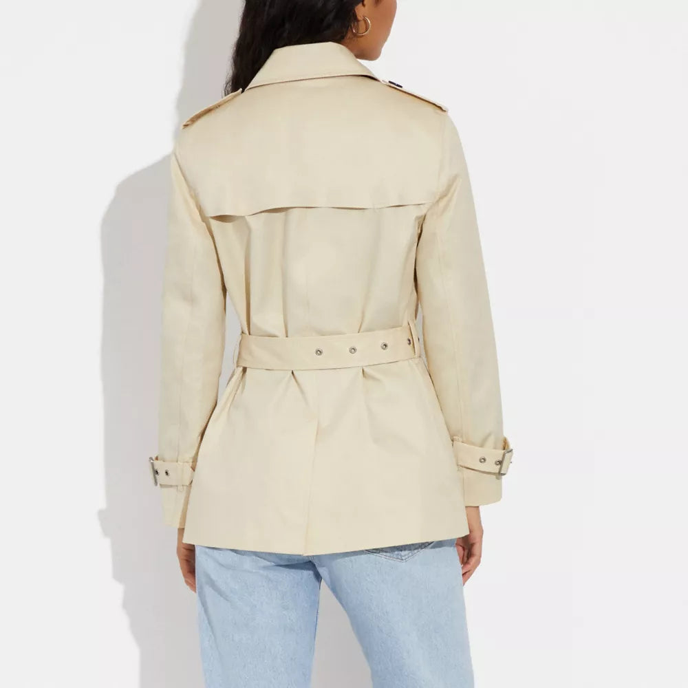 Solid Short Trench Coat - Bone