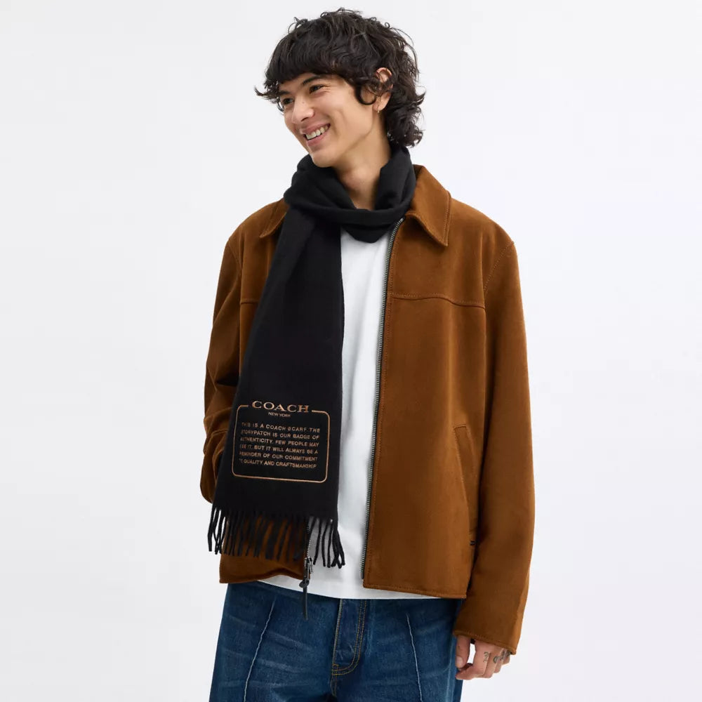Embroidered Patch Cashmere Muffler - Black