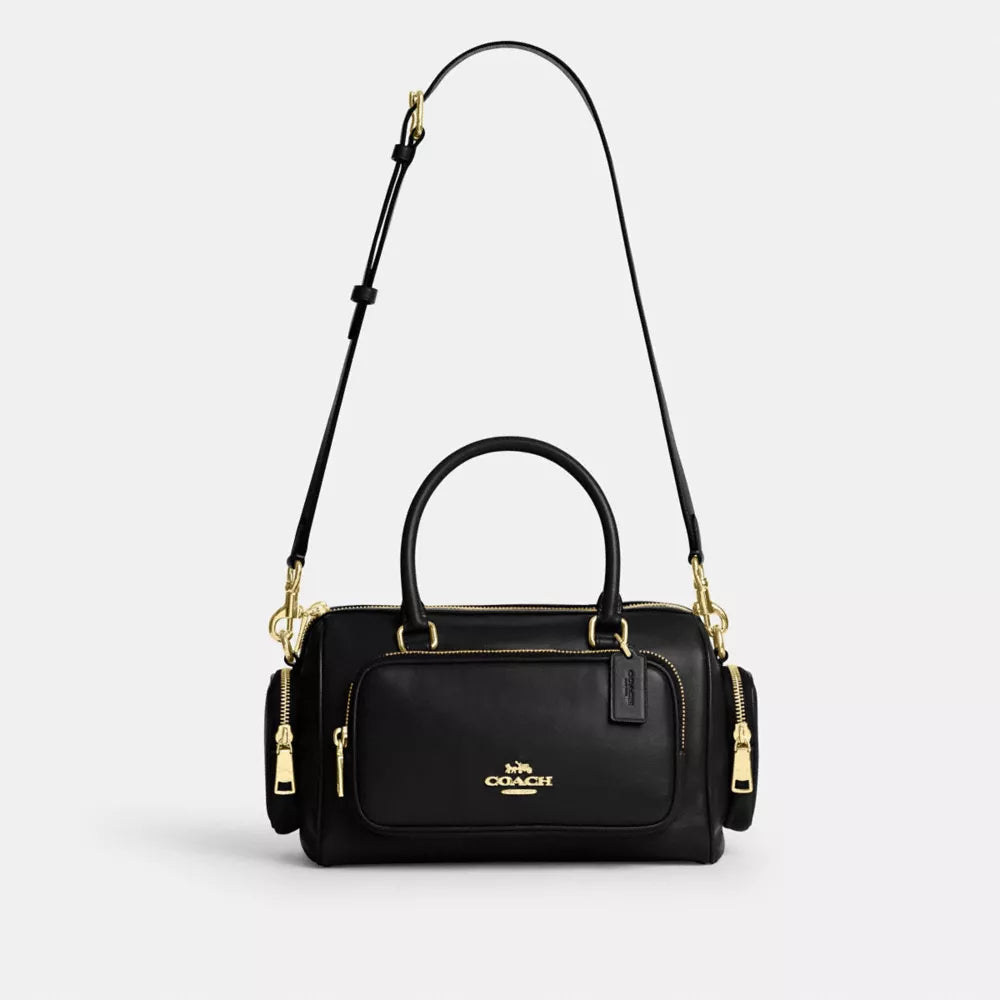 Rowan Satchel Bag With Pockets - Gold/Black