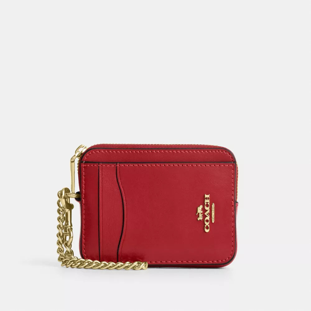Zip Card Case - Crinkle Leather/Gold/Poppy