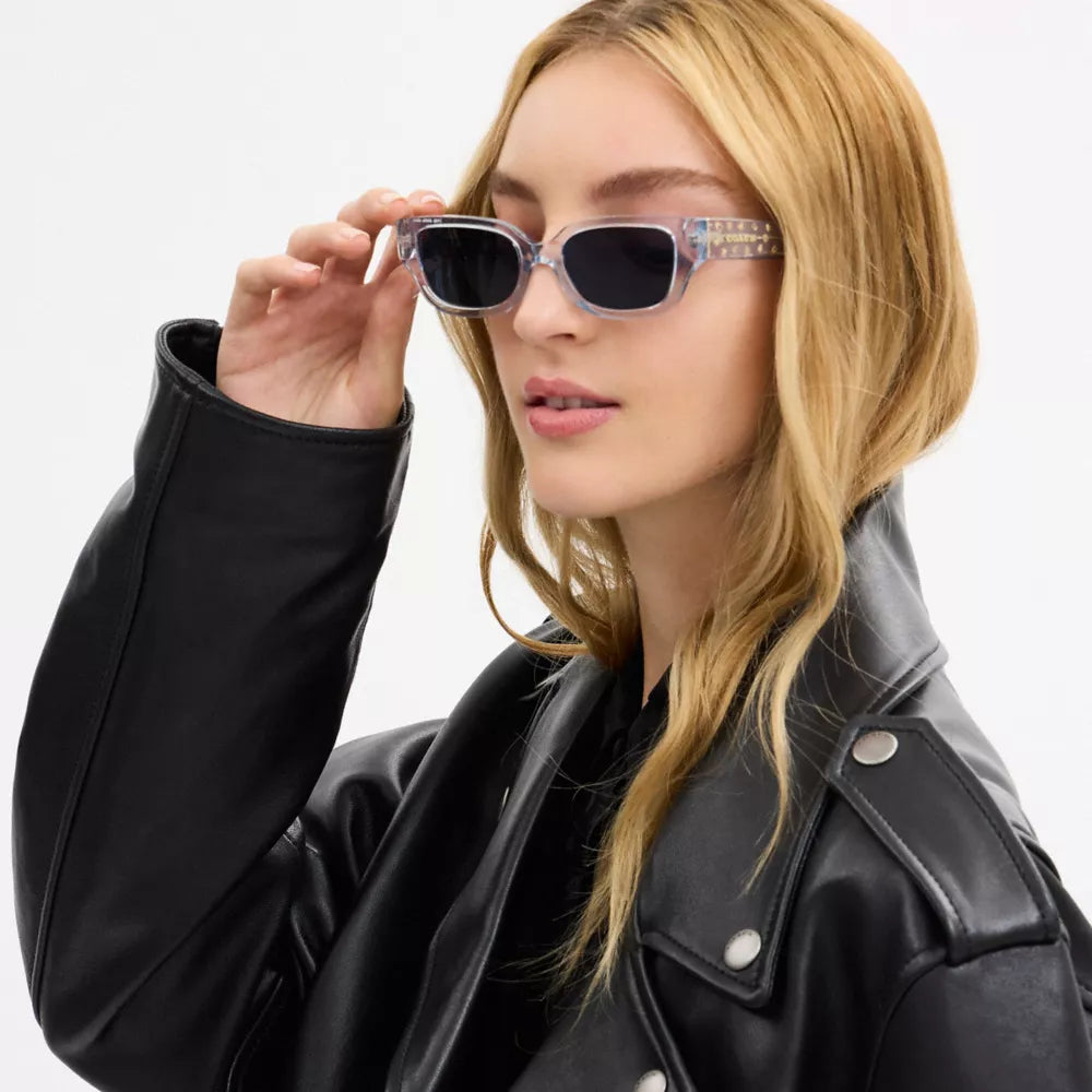 Charms Narrow Rectangle Sunglasses - Transparent Blue