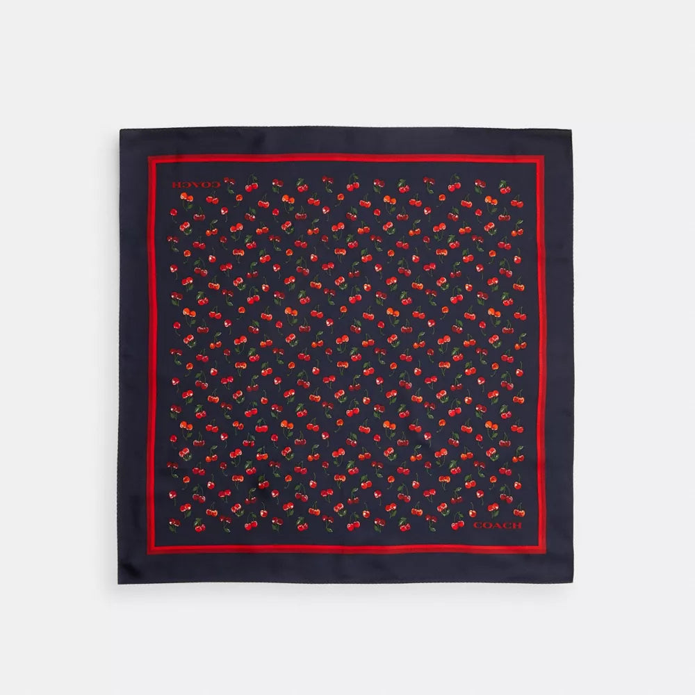 Cherry Mix Print Silk Bandana - Navy Multi
