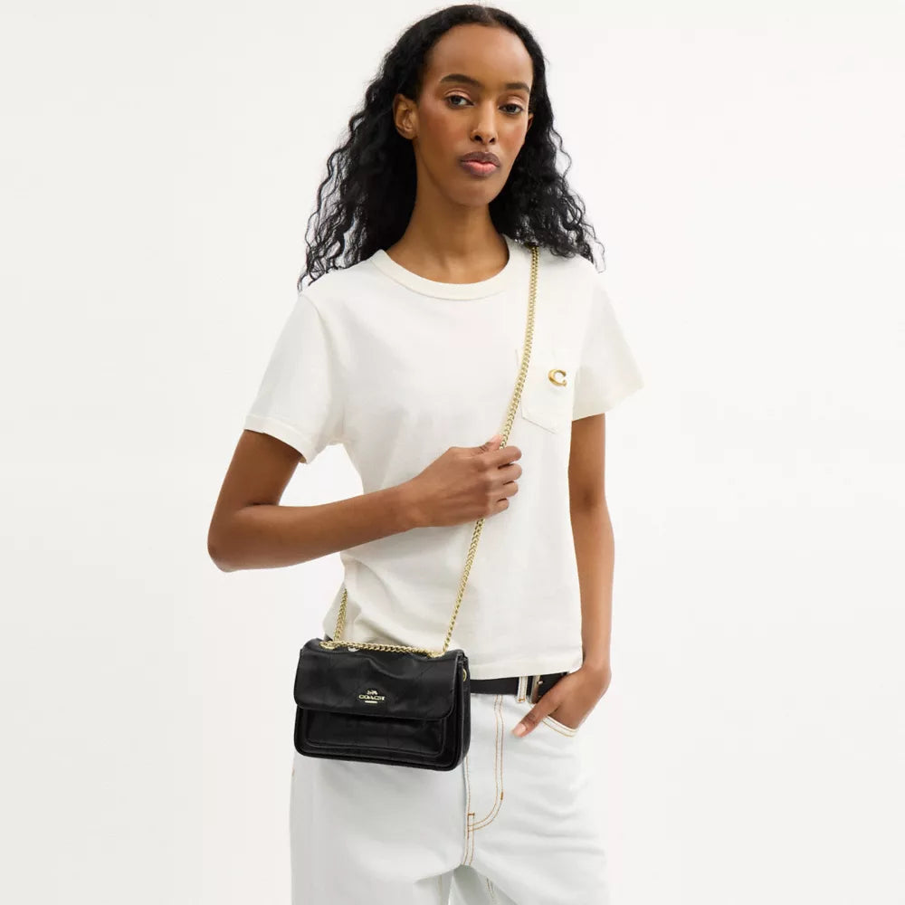 Elodie Crossbody Bag 18 With Quilting - Gold/Black