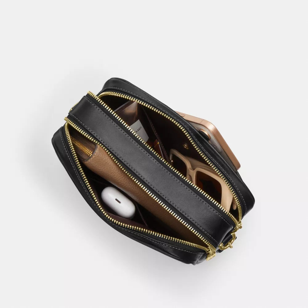 Carey Crossbody Bag - Crinkle Leather/Gold/Black