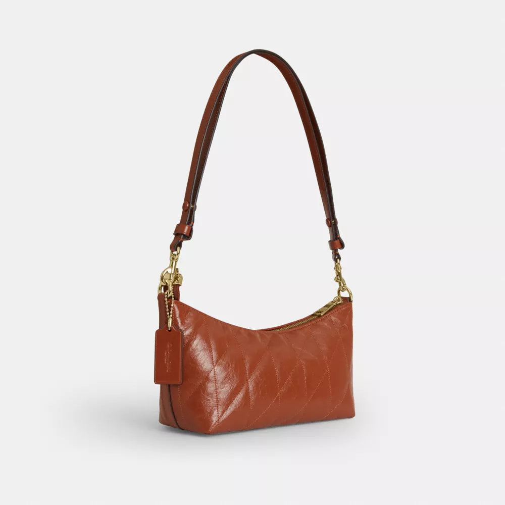 Caitlin Shoulder Bag With Quilting And Charm - Gold/Cinnamon