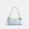 Teri Shoulder Bag With Gingham Print And Charm - Gold/Blue Multi