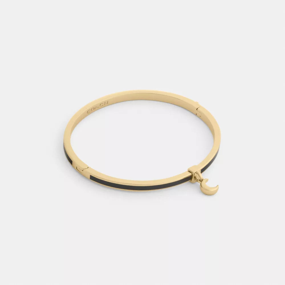 Moon Charm Enamel Thin Hinged Bangle - Gold/Black