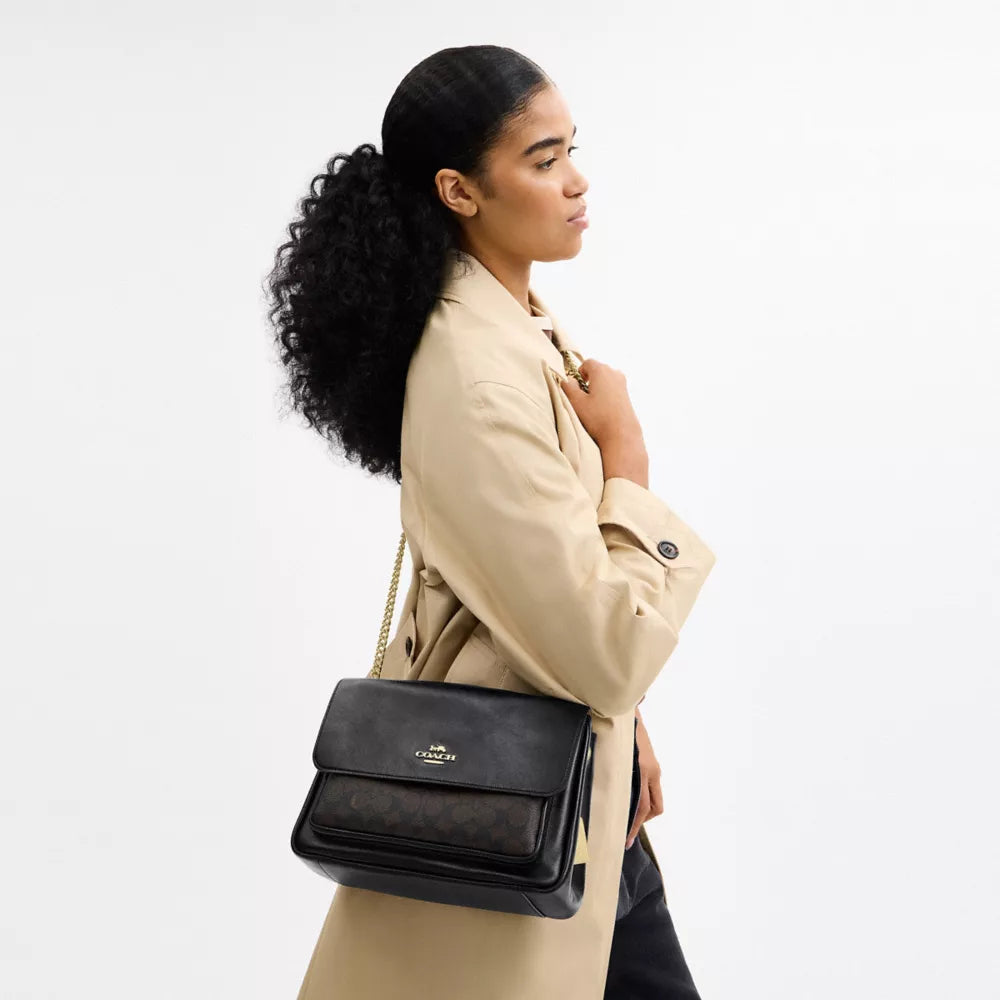 Elodie Crossbody Bag In Signature Canvas - Gold/Walnut/Black
