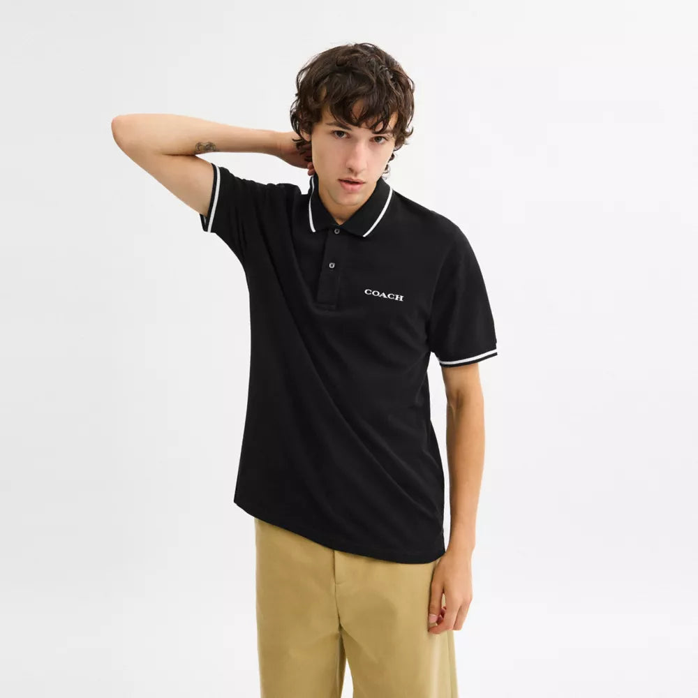 Signature Trim Polo In Organic Cotton - Black