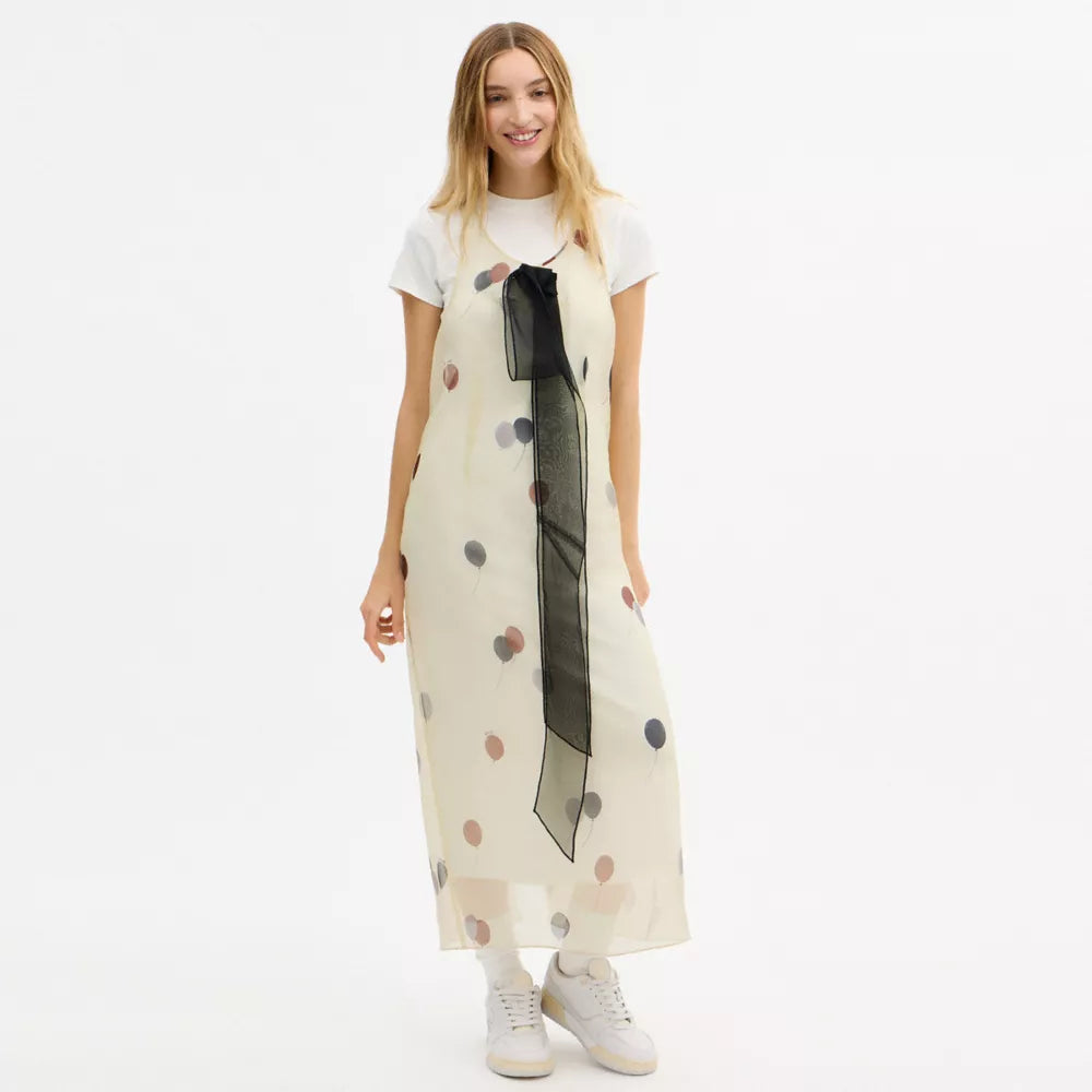 Printed Organza Balloon Dress - Yellow