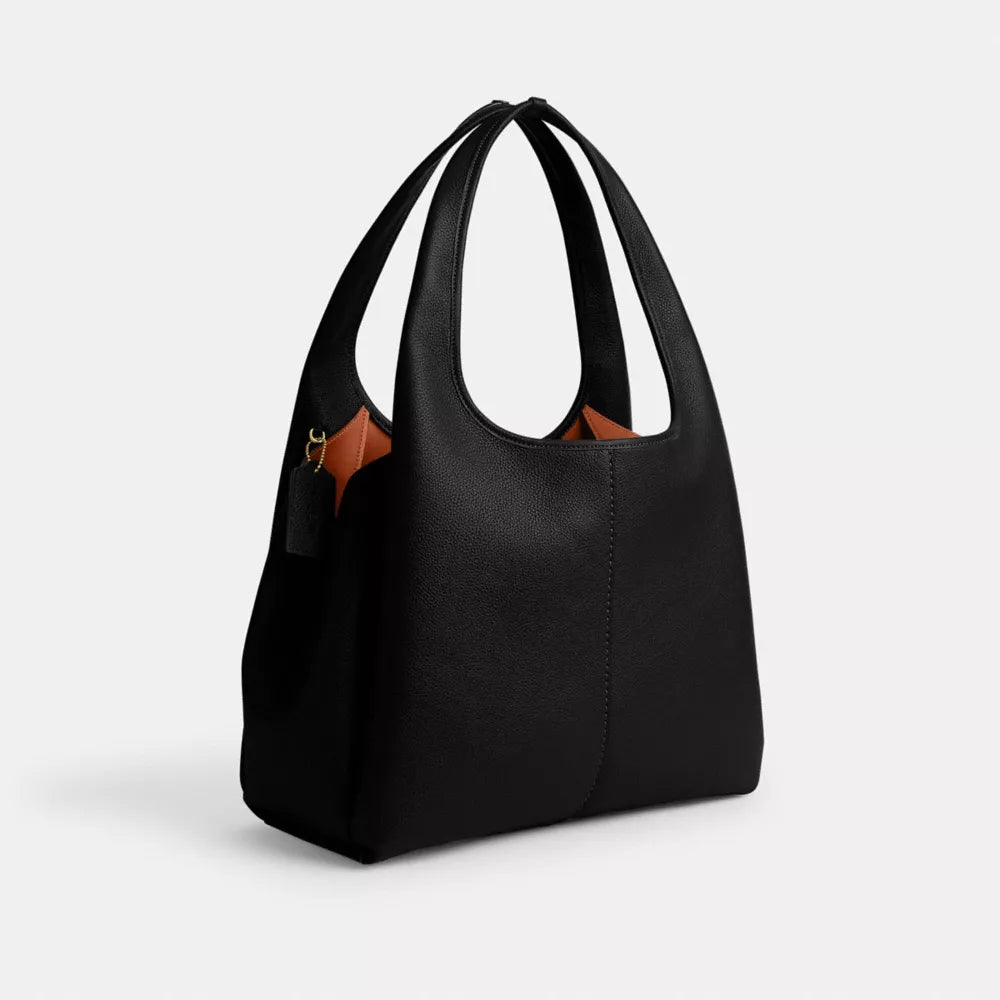 Lana Shoulder Bag - Polished Pebble Leather/Brass/Black