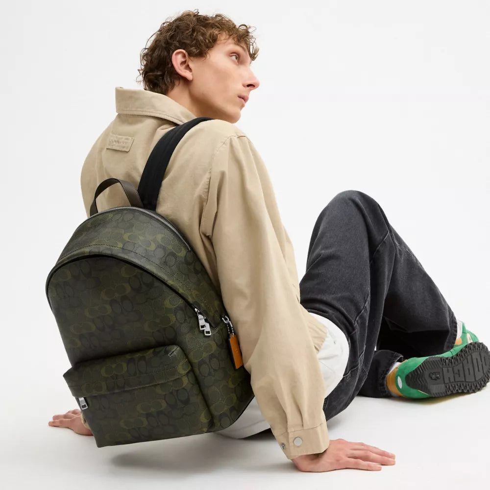 Taylor Backpack In Signature Camo Print - Signature Canvas/Silver/Green