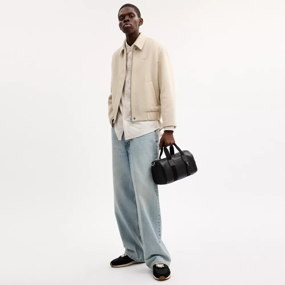 Explorer Duffle Bag 28 - Pebbled Leather/Silver/Black