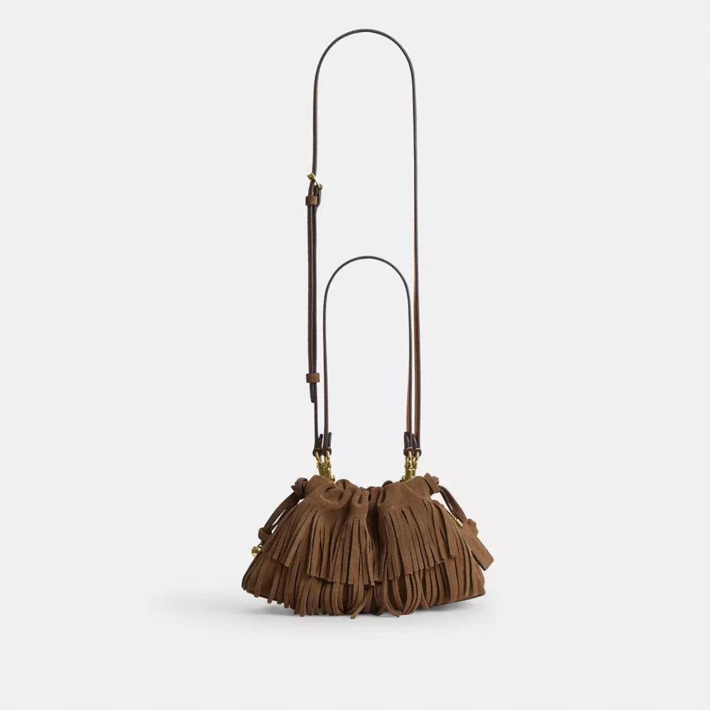 Faye Shoulder Bag With Fringe - Suede/Im/Cedar