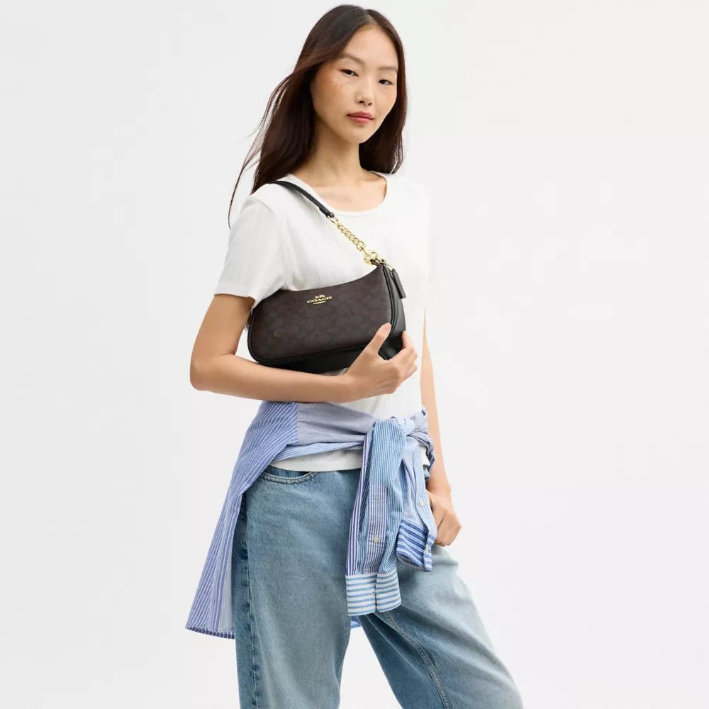 Teri Shoulder Bag In Signature Canvas - Gold/Walnut/Black