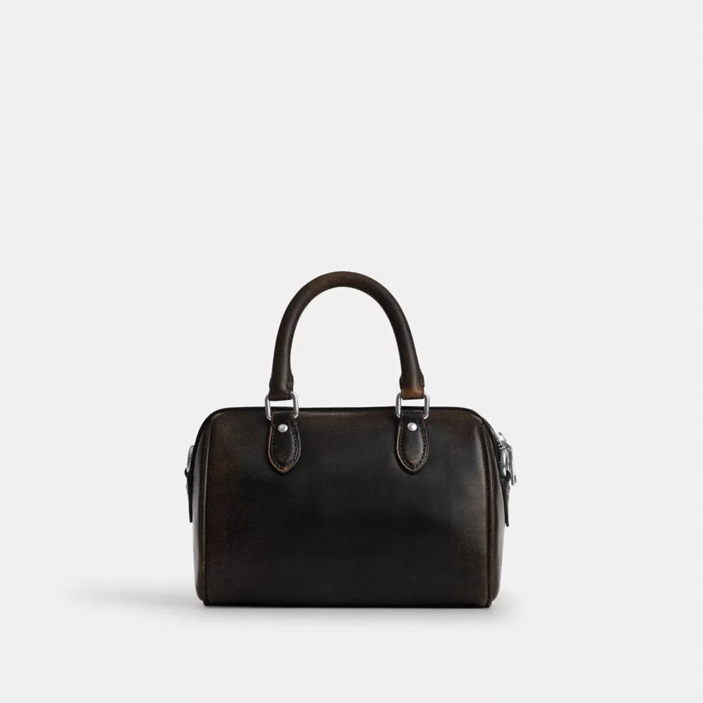 Mini Rowan Crossbody Bag In Loved Leather - Silver/Black Brown