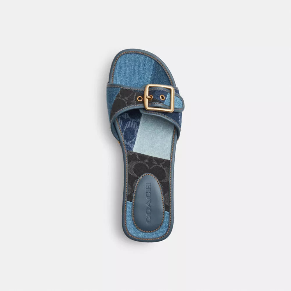 Margot Wooden Sandal With Signature Denim Patchwork - Denim Multi