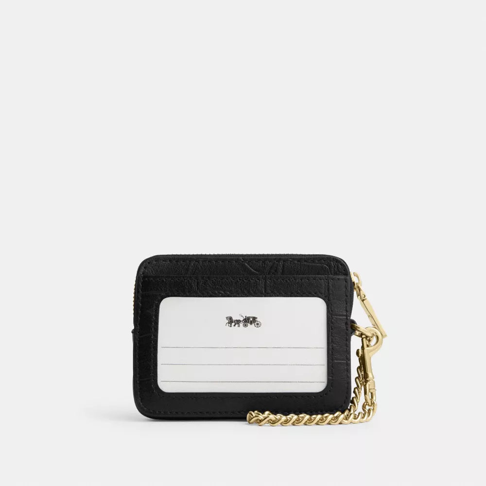 Zip Card Case - Embossed Crocodile/Gold/Black