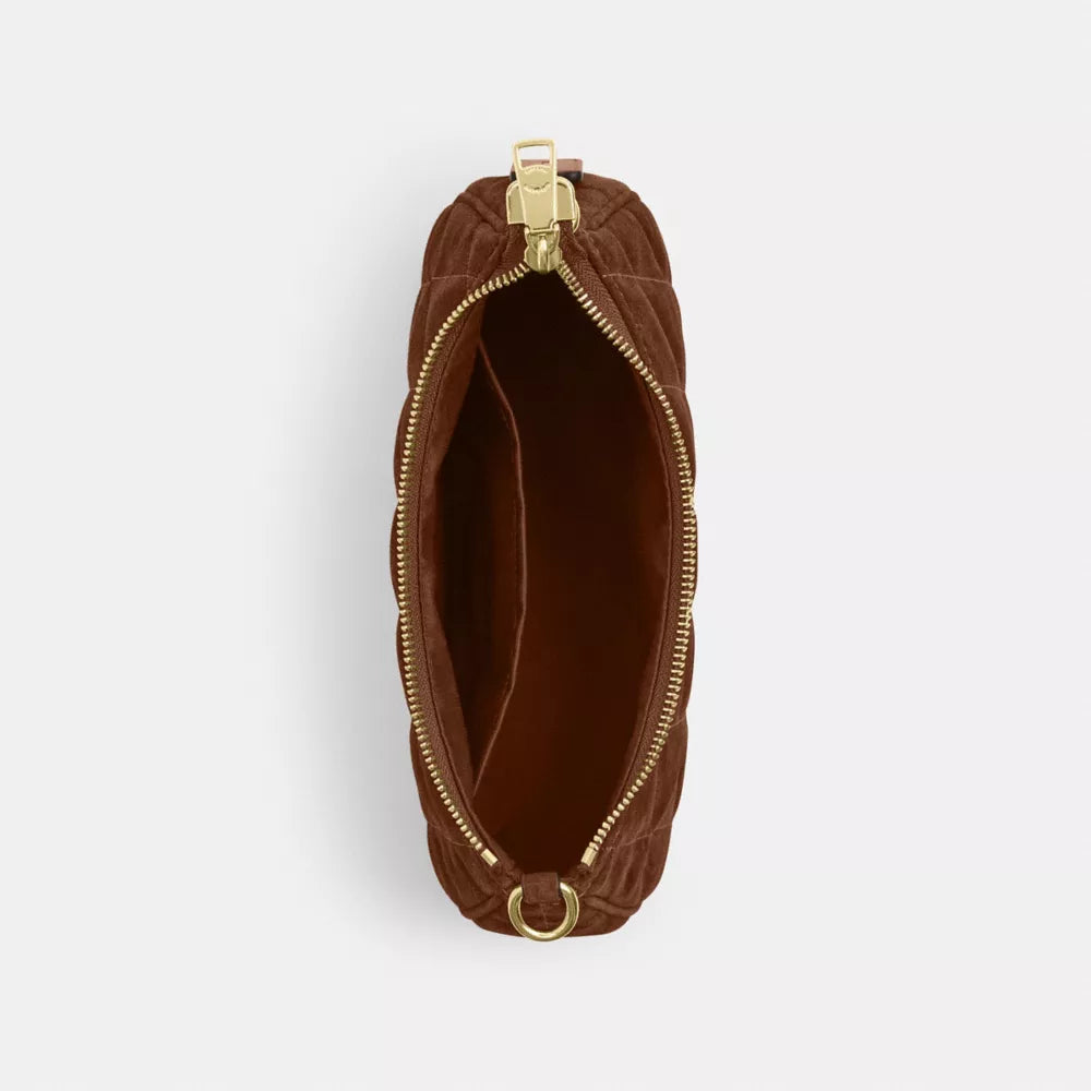 Teri Shoulder Bag With Quilting - Suede/Gold/Warm Brown