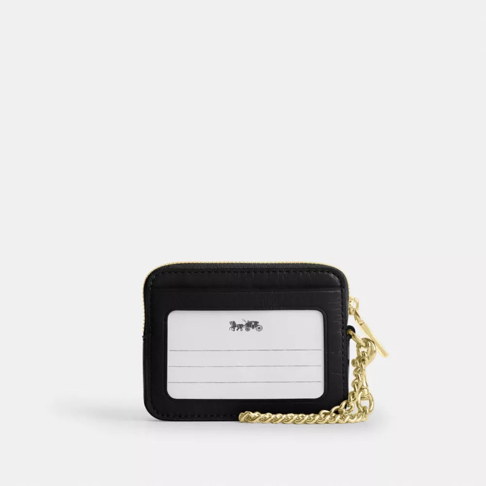 Zip Card Case With Quilting - Crinkle Leather/Gold/Black