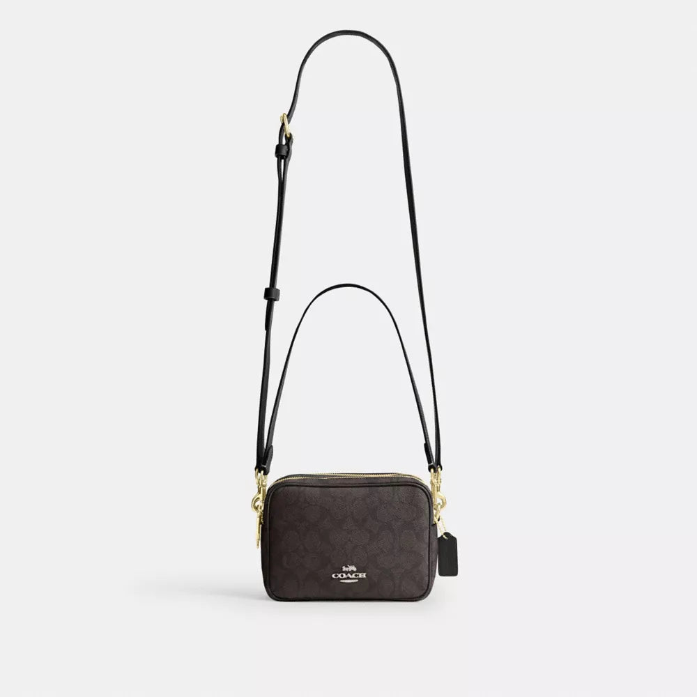 Mini Carey Crossbody Bag In Signature Canvas - Signature Canvas/Gold/Walnut/Black