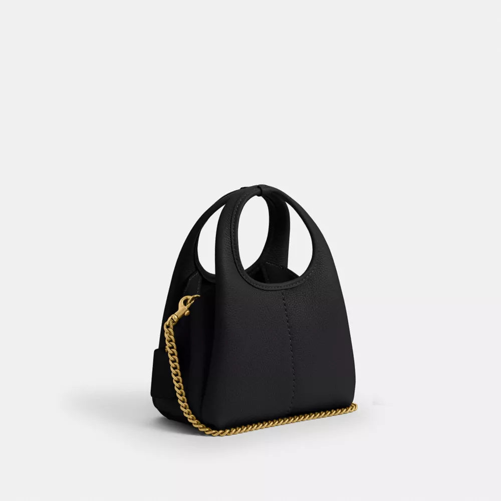 Lana Shoulder Bag 19 - Polished Pebble Leather/Brass/Black