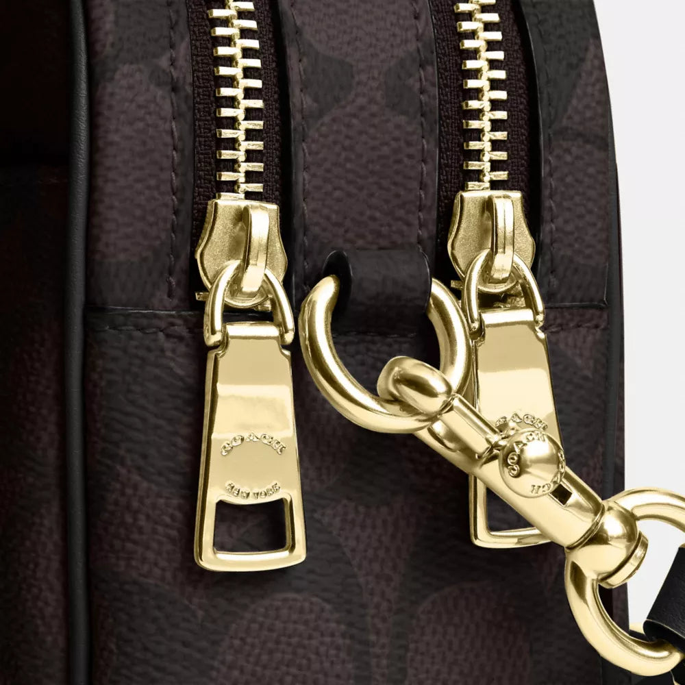 Mini Carey Crossbody Bag In Signature Canvas - Signature Canvas/Gold/Walnut/Black