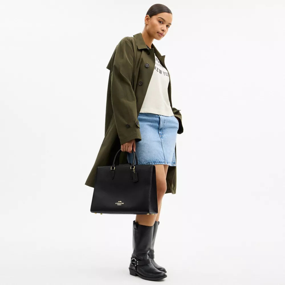 Maggie Tote Bag - Pebbled Leather/Gold/Black