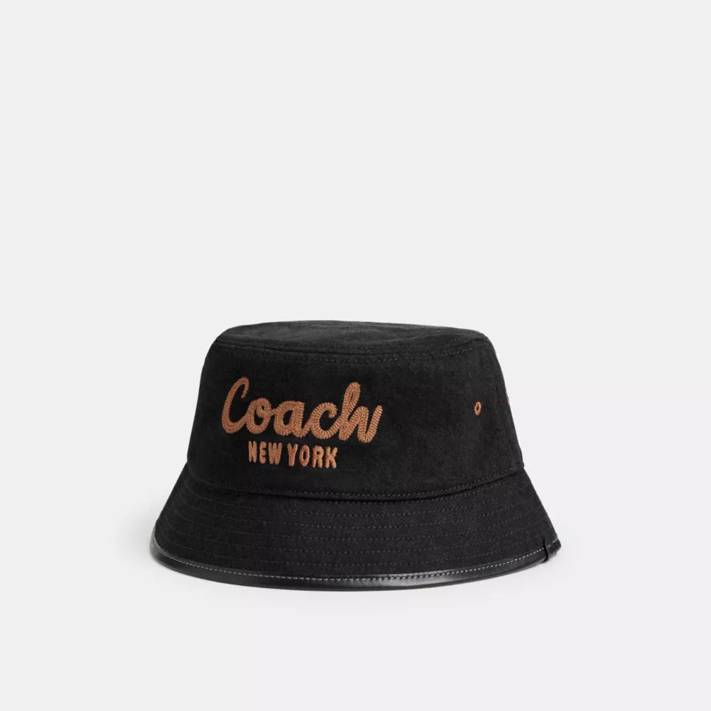 Coach Script Embroidered Denim Bucket Hat - Black