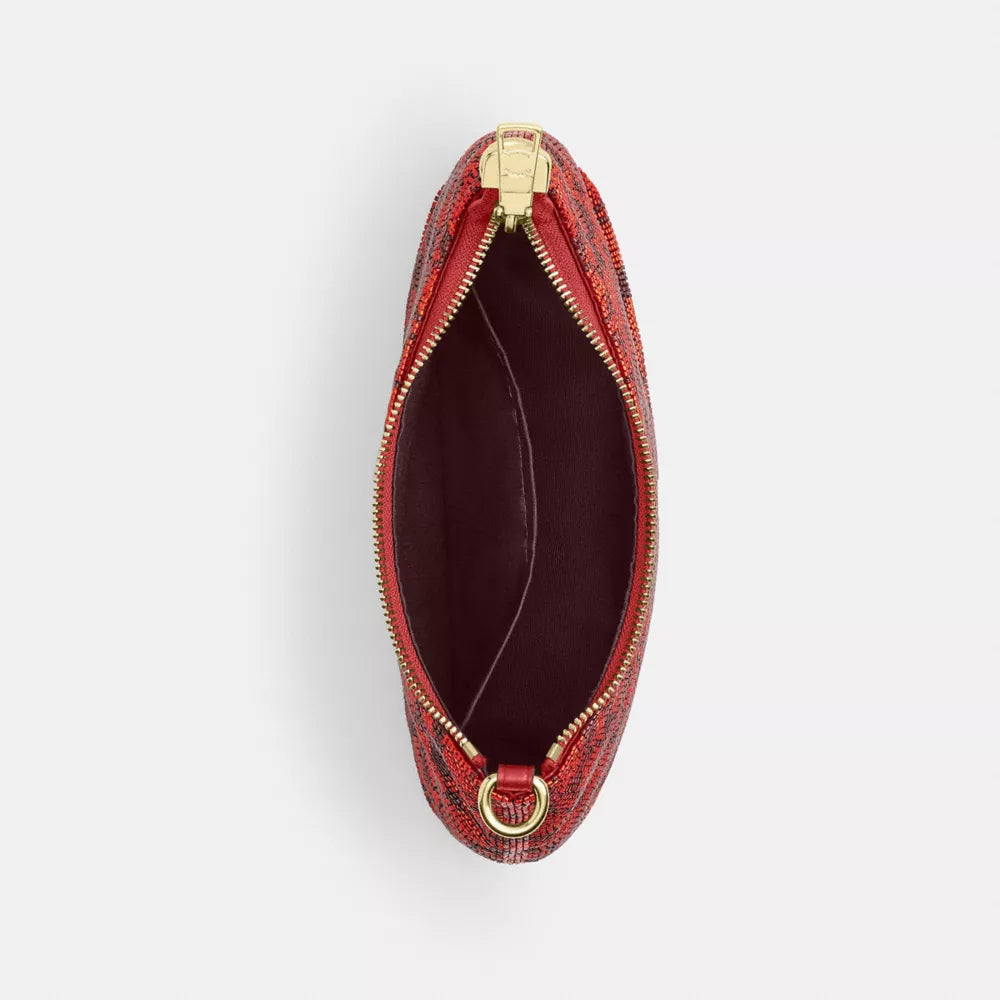 Teri Shoulder Bag In Signature Beaded Satin - Beaded Signature/Gold/Crimson
