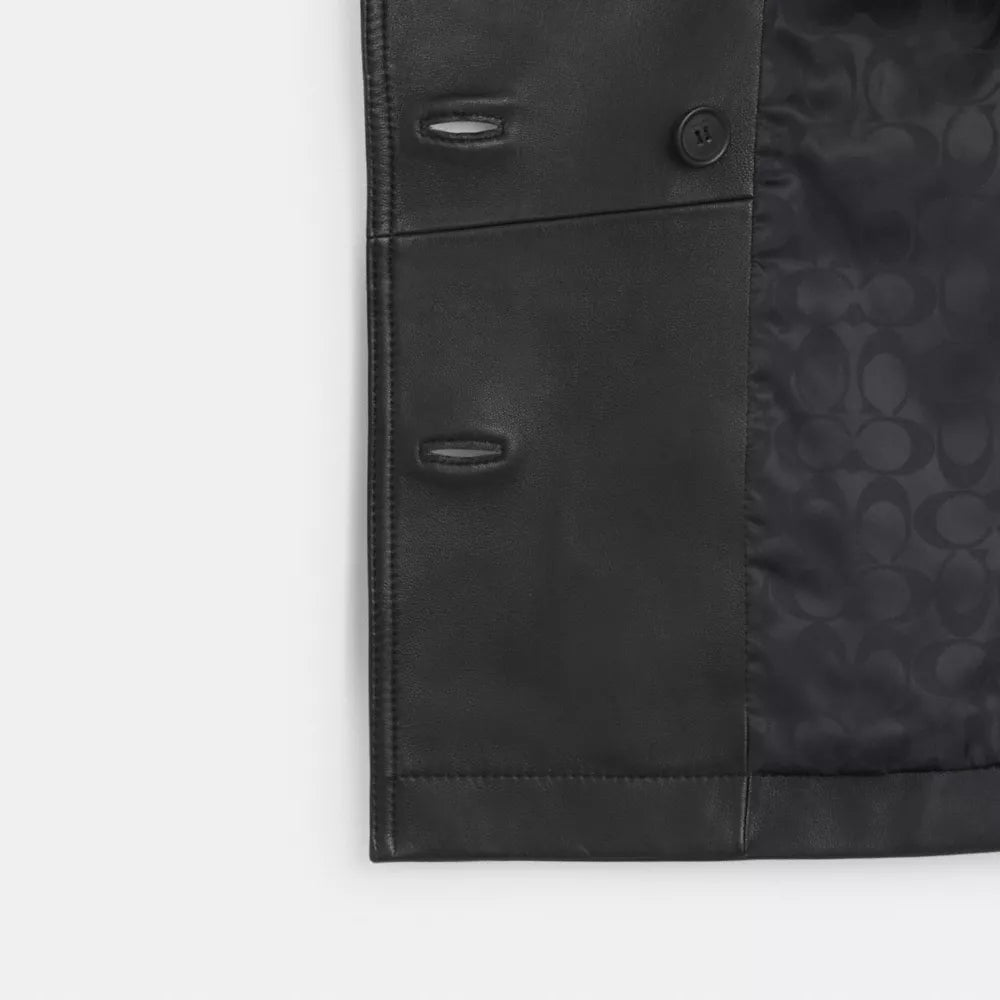 Mini Leather Trench Coat - Black