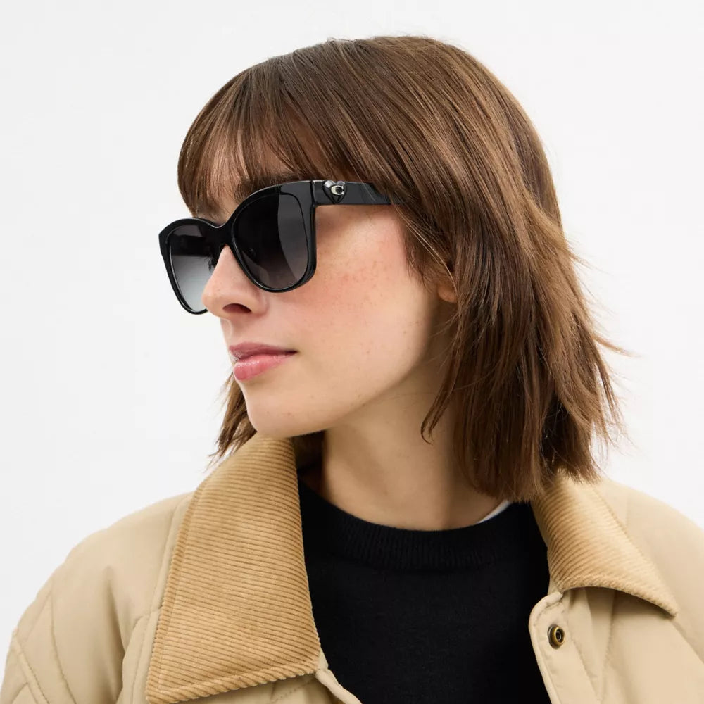 Signature Heart Oversized Square Sunglasses - Black
