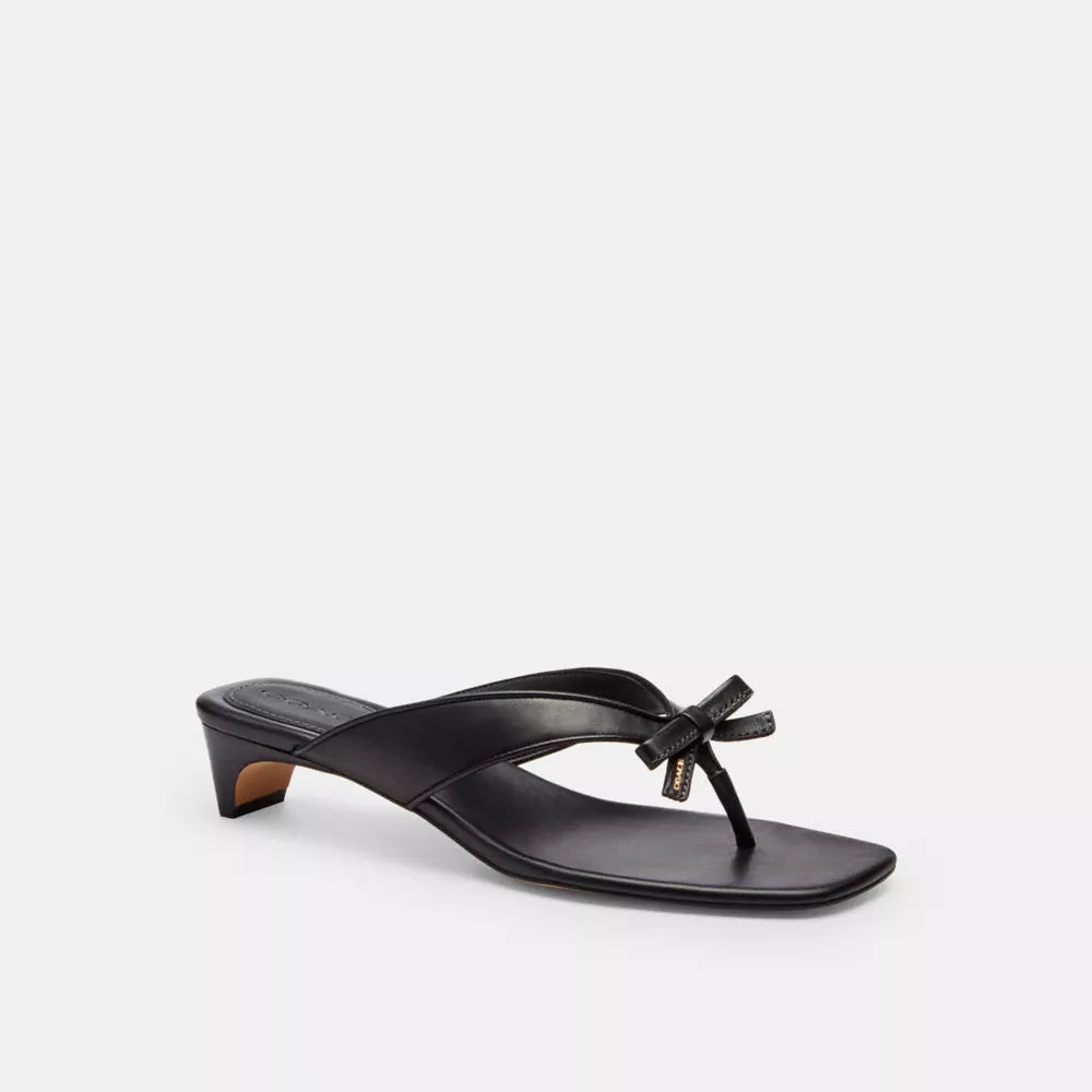 Bow Thong Kitten Heel - Coated Canvas/Black