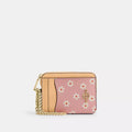 Zip Card Case With Floral Print - Gold/Pink Multi