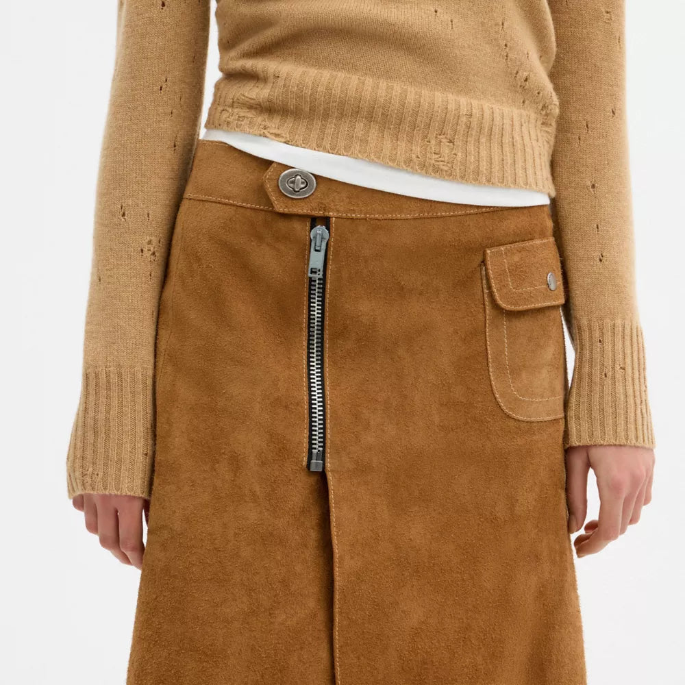 Heritage Suede Midi Skirt - Brown